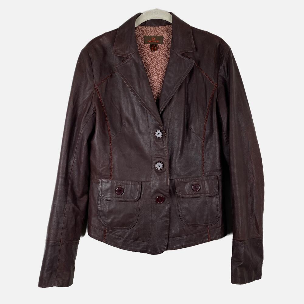 Danier Mahogany Brown Leather Jacket Short Blazer Style Womens Sz S Canada